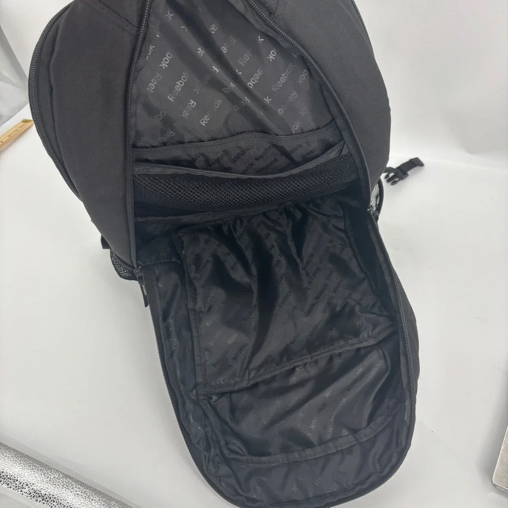 Reebok black backpack laptop compartment minimalist full size school gym travel